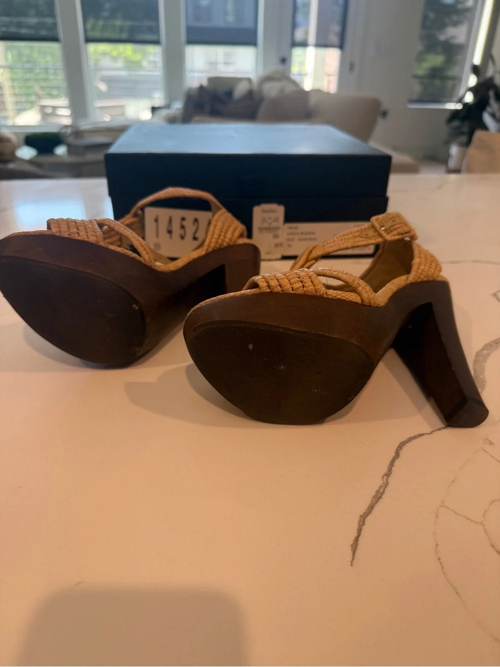 Rachel Zoe Tan Raffia T-Strap Platform Sandals